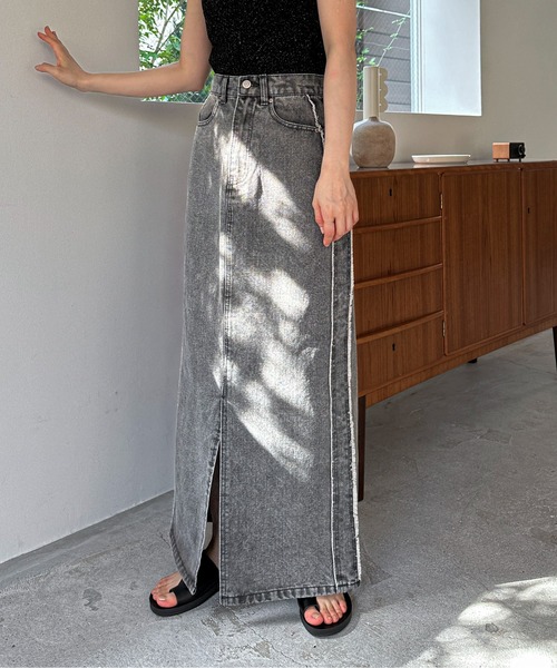 r*o様 【完売再販なし】フリンジデザインデニムスカート GRANCY】Fringedesign Denim Skirt / フリンジデザイン デニム