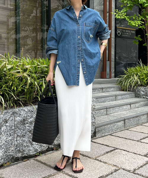 DouDou（ドゥドゥ） シャツ ブラウス ライトダメージデニムシャツ