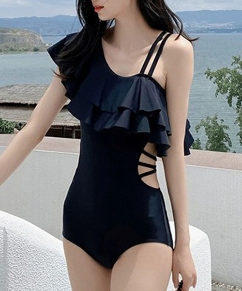 冬ギフト  Lace ラッフルフリル パレオ付き 「2点セット」 水着 Ladies 水着・ラッシュガード