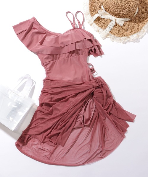 Lace Ladies 水着 「2点セット」 パレオ付き ラッフルフリル