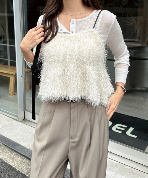 andme（アンドミー） ニット セーター 「新色追加」ショート丈フェザー