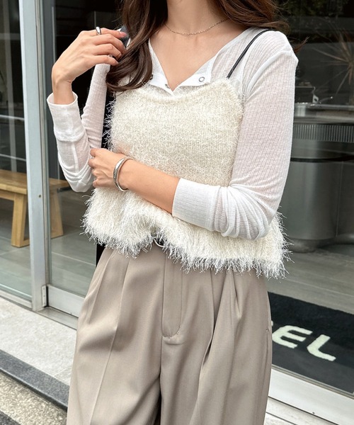 andme（アンドミー） ニット セーター 「新色追加」ショート丈フェザー