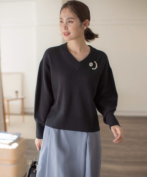 ニット セーター ウールカシミヤミックス Vネックニット レディース