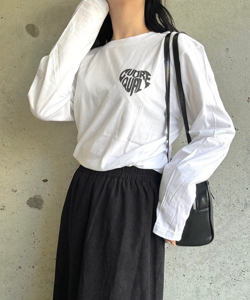 tシャツ ハート文字プリントロングTシャツ レディース : ZOZOTOWN