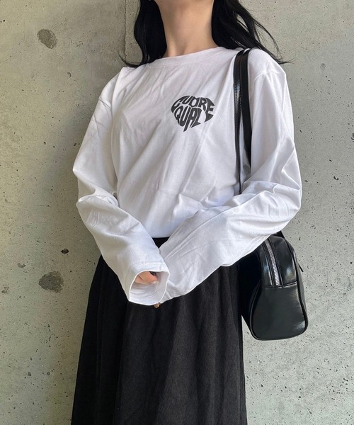 tシャツ ハート文字プリントロングTシャツ レディース : ZOZOTOWN