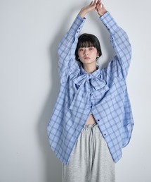 THE Yon ブラウス シャツ ビッグボウタイグラフチェックシャツ