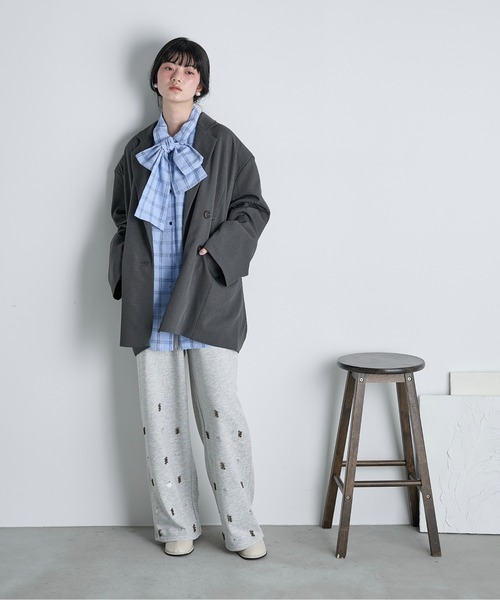 THE Yon ブラウス シャツ ビッグボウタイグラフチェックシャツ