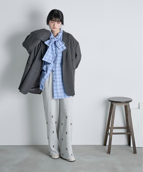 グラフチェックブラウス THE Yon ブラウス シャツ ビッグボウタイグラフチェックシャツ
