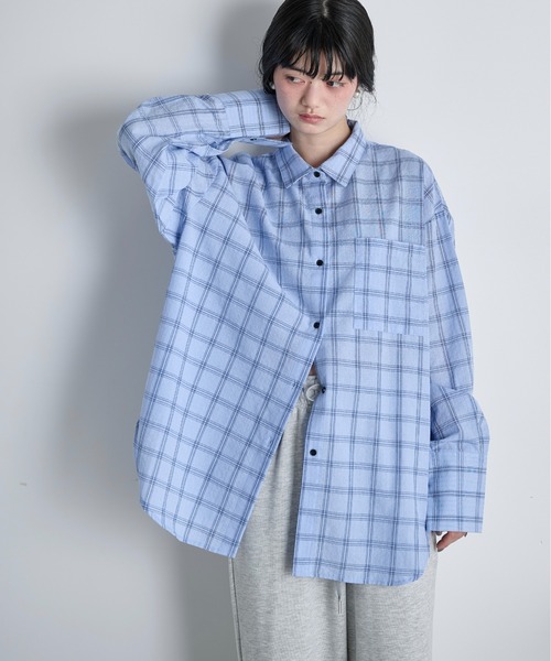 THE Yon ブラウス シャツ ビッグボウタイグラフチェックシャツ
