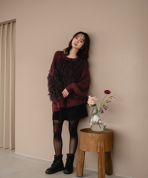 mideal ニット セーター back design asymmetry shaggy knit