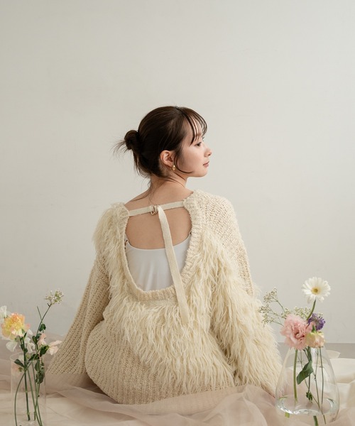 mideal ニット セーター back design asymmetry shaggy knit