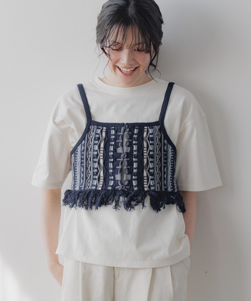 手編み　ビスチェ　フリンジ　オフホワイト niko and… 幾何フリンジビスチェ レディース : ZOZOTOWN Yahoo