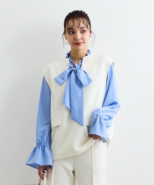 ベスト ジレ ダンボールフラップVネックベスト「手洗い可能」 レディース