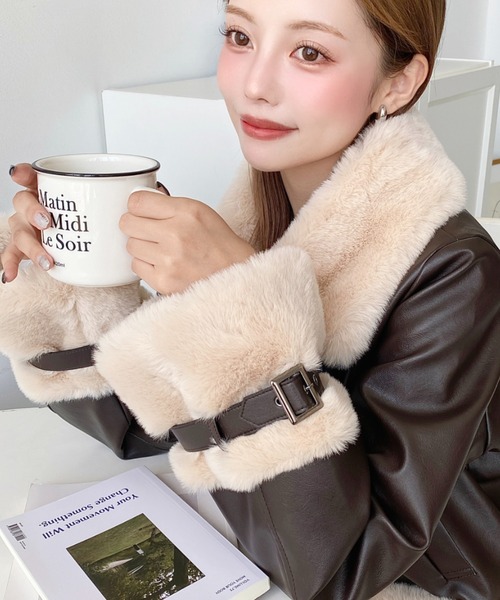 ムートンコート ボアコート フェイクレザー×フェイクファームートン風裏地キルトフライトジャケット(ムートンコート レザージャケット) レディース | moment+ | 22