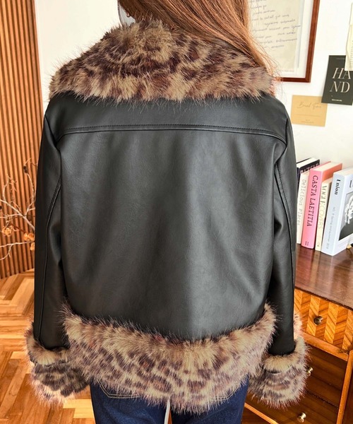 moment+ ムートンコート ボアコート フェイクレザー×フェイクファー