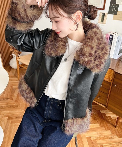 moment+ ムートンコート ボアコート フェイクレザー×フェイクファー