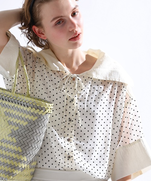 【定価1.5万】ケレン Kelen *Big Collar blouse Yalen セーラーカラーブラウス*Mシャツトップス長袖(m1-2502-107)【80C52】 Kelen 【定価1.5万】ケレン *Big Collar blouse Yalen セーラー
