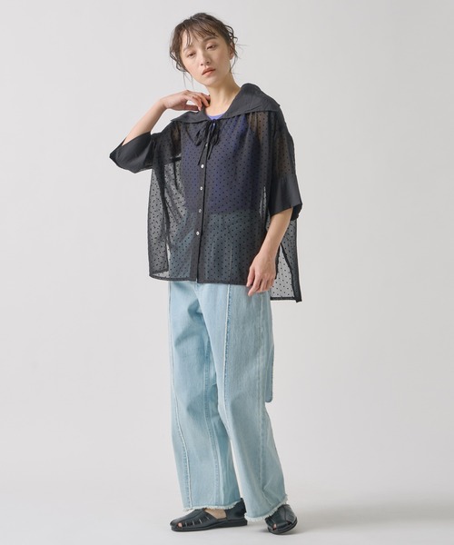 【定価1.5万】ケレン Kelen *Big Collar blouse Yalen セーラーカラーブラウス*Mシャツトップス長袖(m1-2502-107)【80C52】 Kelen 【定価1.5万】ケレン *Big Collar blouse Yalen セーラー