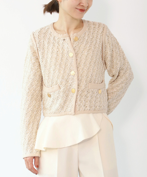 ◆美品◆ヴェルメイユパーイエナ◆24AW◆ツイードニットカーディガン◆黒◆フリー VERMEIL par iena（ヴェルメイユパーイエナ） ニットカーディガン FREE