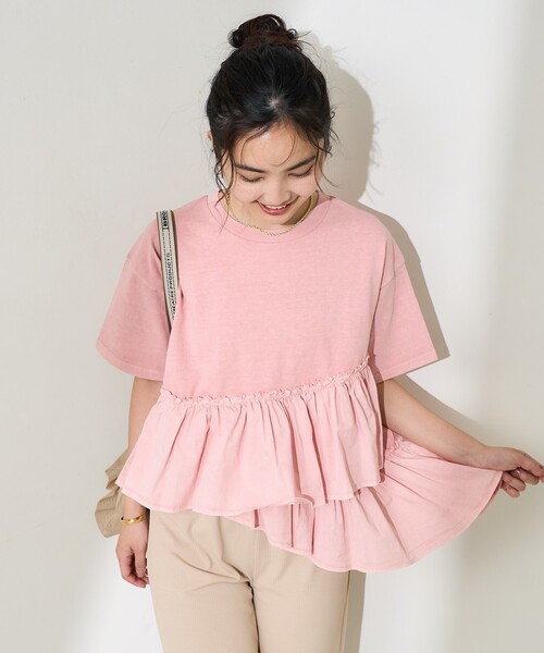 POPPY TIERED FRILL SLEEVE SHIRRING tシャツ FREAK'S STORE（フリークスストア） tシャツ 裾フリル ピグメントT