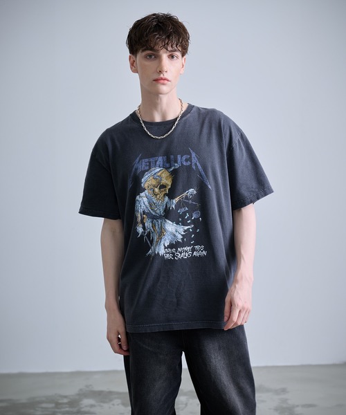トラビススコット着用 メタリカ オジサン両面プリントTシャツ　ブラック　M 送料無料】トラビススコット着用 メタリカ オジサン両面プリント