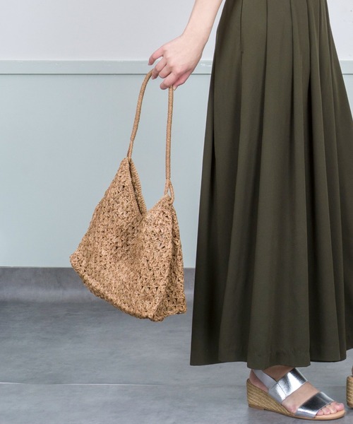 【値下げ】メイドインマダ　かごバッグ　グレー MADE IN MADA /メイドインマダ】大きめ かごバッグ ラフィア