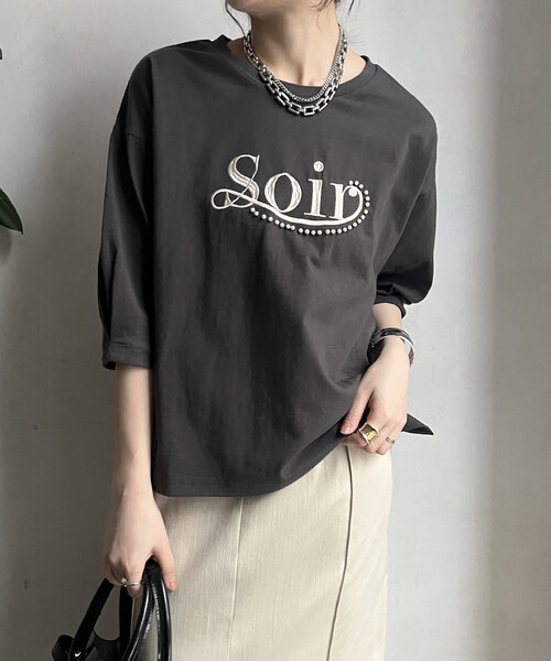 tシャツ 「WEB限定」パールロゴ刺繍タックスリーブプルオーバー レディース