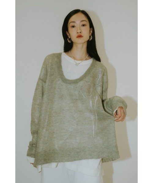 トレーナー スウェット embroidery sheer Uneck pullover(unisex) レディース メンズ