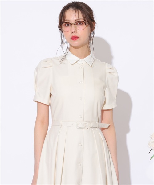 SWINGLE ワンピース サマーツイードバイカラー衿ハーフスリーブ