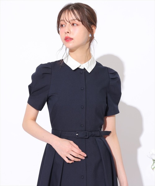 切り替え☆ワンピース ミディ ショート シャツカラー ツイード SLY | KNIT TWEED ショートワンピース (ワンピース(ミニ