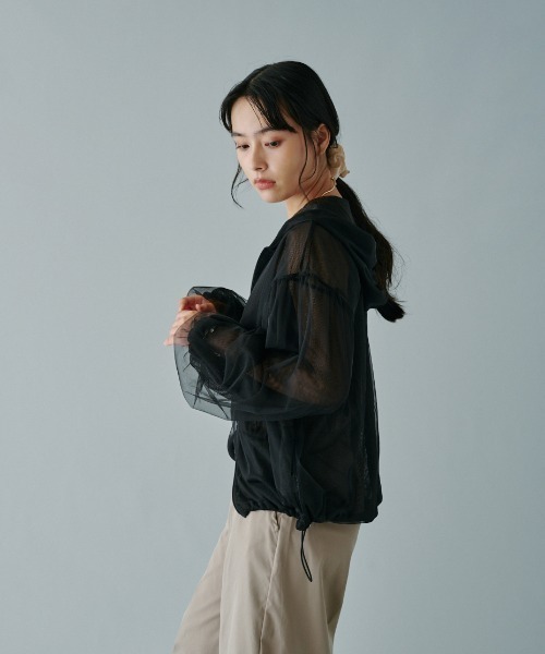 terrace パーカー チュールレース×メッシュレイヤードフーディー