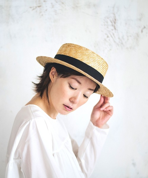 田中帽子店直営店限定品　ベージュ ストローハット 黒リボン付き 楽天市場】田中帽子店 Ciel シエル 麦わら クロッシェ 帽子