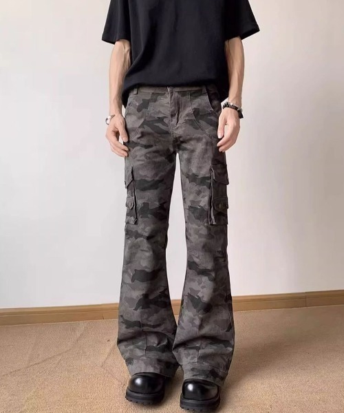 迷彩 カーゴフレアパンツ FreeZone カーゴパンツ ユニセックス迷彩カーゴフレアパンツ