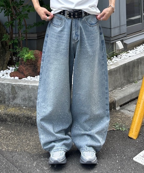 opium swarovski shine wide jeans バギーデニム opium swarovski shine wide jeans バギーデニム | Juns garment