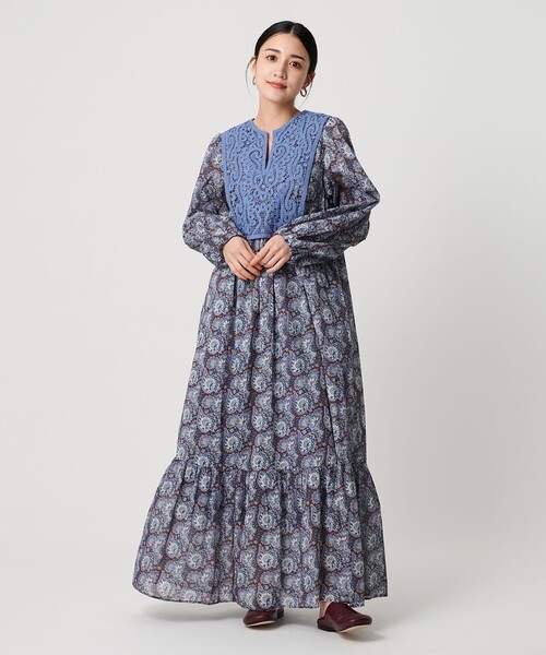 美品✨ヌキテパ　ドットフレンチスリーブドレス　ロングワンピース　綿　黒　M NE QUITTEZ PAS!（ヌキテパ）の「＜ne Quittez pas＞ドット