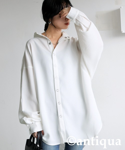 ayumiです。antiqua♛ スタンドカラー コットンシャツワンピ antiqua（アンティカ） インド綿 シャツワンピース ワンピース