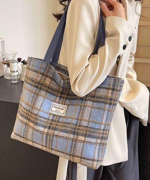 Mignonjour トートバッグ FReePLACe/A4サイズ可能 チェック柄トート