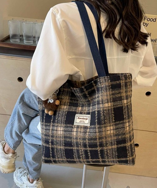 Mignonjour トートバッグ FReePLACe/A4サイズ可能 チェック柄トート