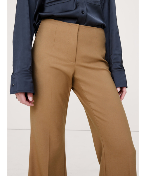 スラックス パンツ ミッドライズ フレア ストレッチ ウールブレンド