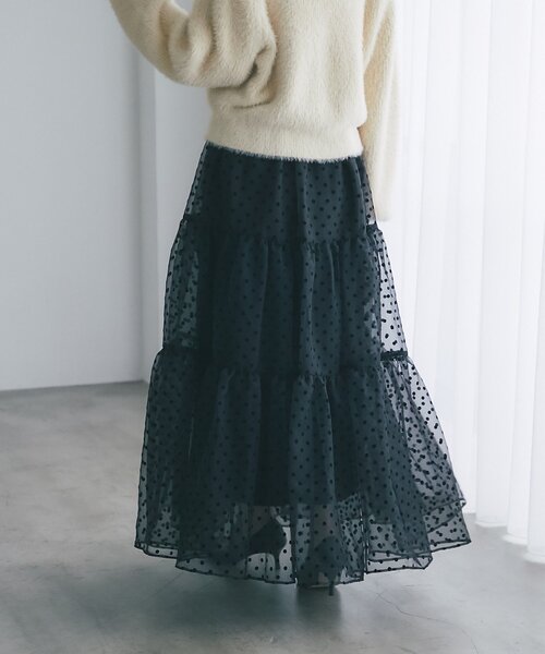 【美品】ドットフロッキーティアードスカート PS ラブティックボンボン La boutique Bonbon（ラブティックボンボン） スカート 「3サイズ展開