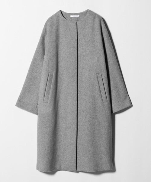 【上品】UNITED ARROWS ノーカラーコート ライトグレー シンプル UNITED ARROWS（ユナイテッドアローズ）の「W Vノーカラー コート