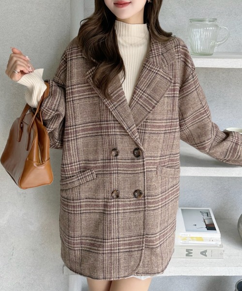 ORGUE オルグ オーバーチェックジャケットSテーラードジャケット ブラウン ユニセックス】オーバーサイズ テーラードジャケット（チェック・無地