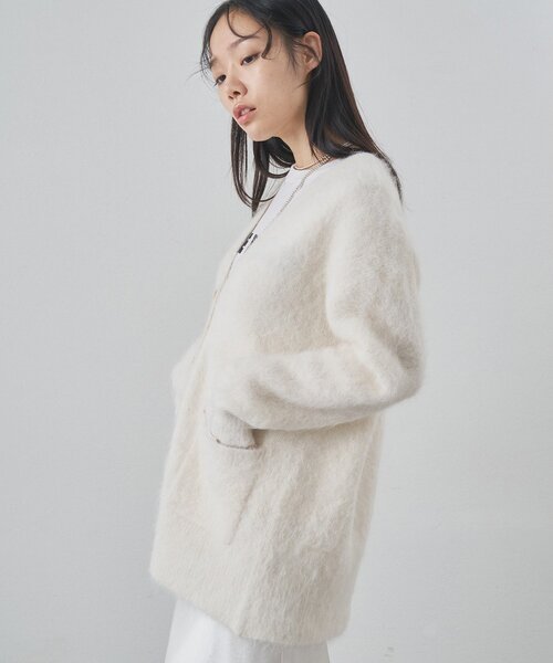 ホワイトカーディガン セール】SHIPS any: AQUA カシミヤ ミックス Vネック ニット