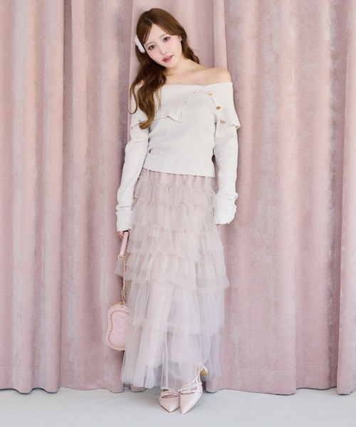 one after another NICE CLAUP スカート チュールティアードロング