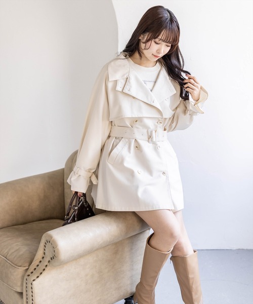 美品♡ベージュ系 トレンチコート ウエストベルト付き ベージュ トレンチコート ウエストベルト付き - メルカリ