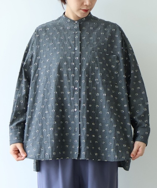 yuni ブラウス シャツ Cotton/Nylon ラメジャカード wide シャツ
