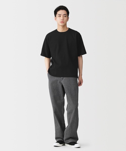 Me Issei Miyake ダークグレー リブ編み 半袖Tシャツ 無印良品（MUJI） セーター ニット 紳士 乾きやすい洗えるリブ編み半袖