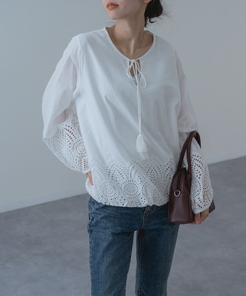 ブラウス シャツ 「refinedworks」裾レース × バルーン シルエット