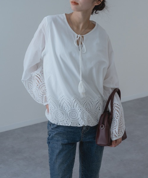 ブラウス シャツ 「refinedworks」裾レース × バルーン シルエット