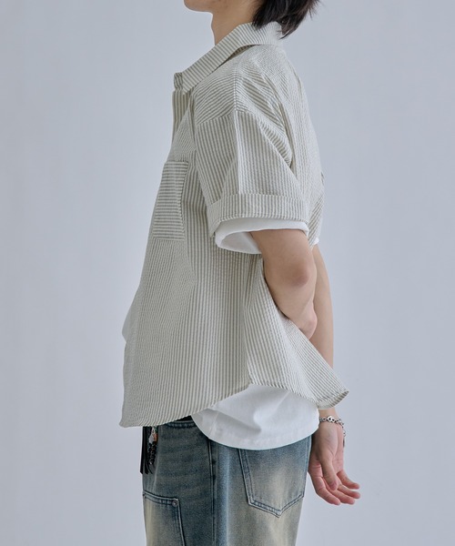 シャツ 半袖 Seersucker Striped Shirt / シアサッカーストライプ